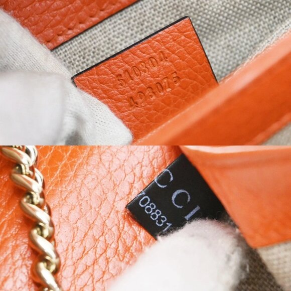 GUCCI Logo Interlocking G Chain Mini Shoulder Bag Leather Orange GHW - Picture 13 of 16